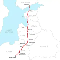 Trasa z Warszawy przez Litwę, Łotwę, Estonię do Finlandii. Widoczne znaki drogowe na Litwie i innych krajach bałtyckich.