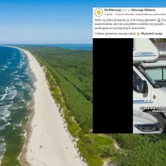 Piękna plaża i las nad morzem. Na parkingu przy plaży w Lubiatowie stoją kampery, które stają się coraz bardziej popularne.
