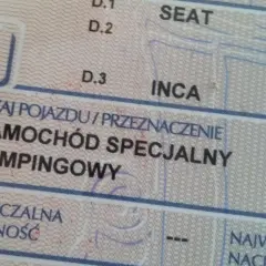 Zmiana rodzaju pojazdu z ciężarowego na specjalny kempingowy. Seat Inca.