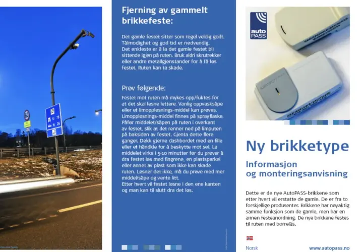 Norwegia opłaty drogowe: nowe brikketype AutoPASS do montażu na szybie.
