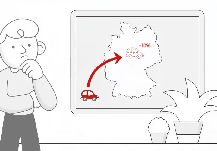 Zastanawiasz się nad podatkiem akcyzowym za samochód? Mapa Niemiec pokazuje wzrost o 10% dla czerwonego auta.