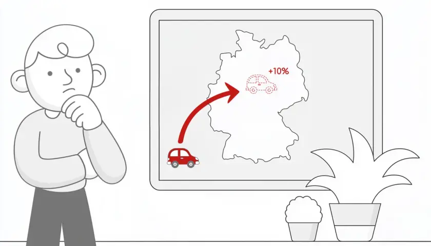 Zastanawiasz się nad podatkiem akcyzowym za samochód? Mapa Niemiec pokazuje wzrost o 10% dla czerwonego auta.
