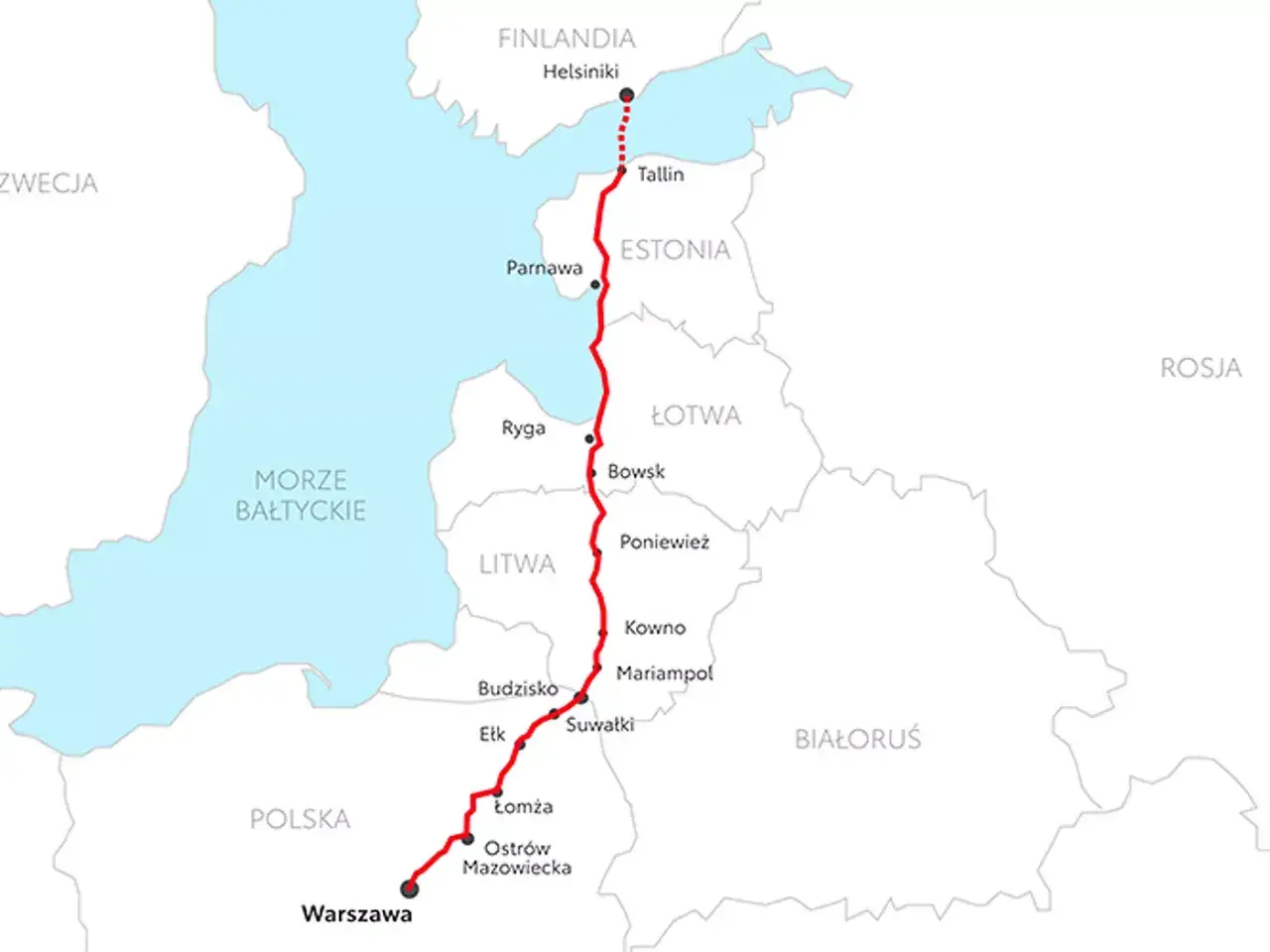 Trasa z Warszawy przez Litwę, Łotwę, Estonię do Finlandii. Widoczne znaki drogowe na Litwie i innych krajach bałtyckich.