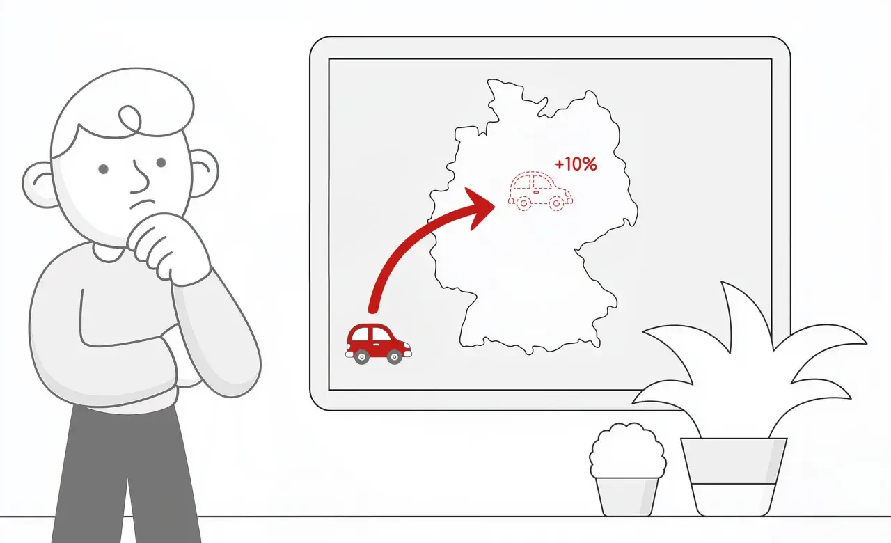 Zastanawiasz się nad podatkiem akcyzowym za samochód? Mapa Niemiec pokazuje wzrost o 10% dla czerwonego auta.